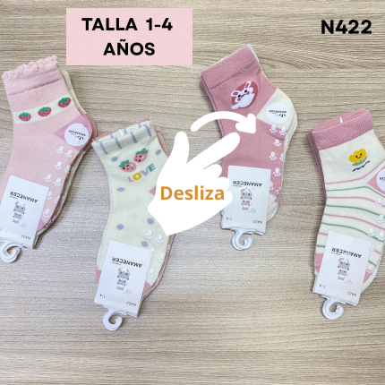 N422 LARGAS NIÑA ANTIDESLIZANTE ALGODÓN 1-4 AÑOS S/. 23.50 SOLES la DOCENA