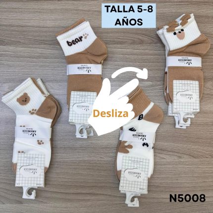 N5008    TOBILLERA NIÑO CON OREJAS ALGODON TALLA 5-8 AÑOS    S/. 23.50  SOLES la DOCENA